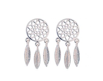Silver Dreamcatcher stud earrings with genuine stone