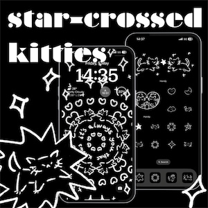 star crossed kitties icon set, cute icons, icon set, iOS and Android app icons, Widgets, Wallpapers for phone and iPad, Aesthetic Icon pack