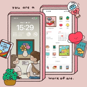 customisable wallpaper, cute icons, icon set, iOS & Android app icons, Widgets, Wallpapers for phone and iPad, Aesthetic Icon pack, couples