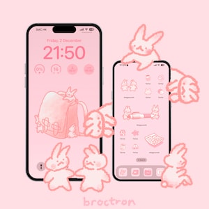 little bunnies go to school cute icon set, cute icons, iOS and Android app icons, Widgets, Wallpapers for phone and iPad,