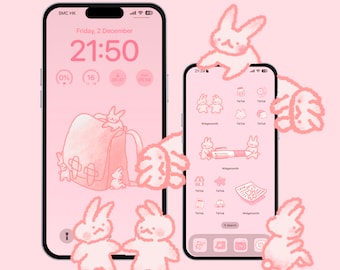 little bunnies go to school cute icon set, cute icons, iOS and Android app icons, Widgets, Wallpapers for phone and iPad,