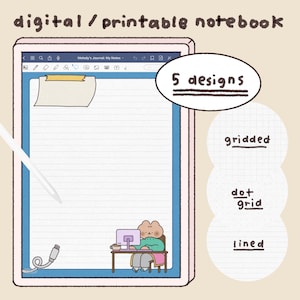 cute digital notebook, printable notebook, pdf for goodnotes 5, notebook for ipad
