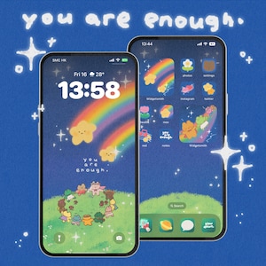 eres suficiente: fondo de pantalla, lindos íconos, conjunto de íconos, íconos de aplicaciones para iOS y Android, widgets, fondos de pantalla para teléfono y iPad, paquete de íconos estéticos