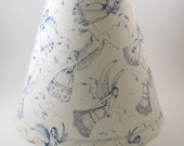 Handmade Lampshade Cotton Fabric on Pressure Sensitive Styrene Round Scalloped Braid Trim 4 1 2 x 10 x 8 1 2 Flush Clip Top