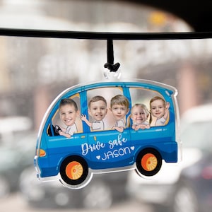 子供からのお父さんの誕生日プレゼント、パーソナライズされた写真入りの車の装飾品、かわいい車用アクセサリー、家族の写真入りのパパの誕生日プレゼント、お父さん用の車用ハンガー