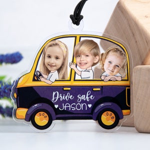 おじいちゃんへの父の日のプレゼント、家族写真入りのパーソナライズされた車の装飾品、おじいちゃんへの初めてのプレゼントのアイデア、カスタムカーミラーハンガー