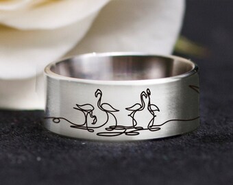 Personalized jewelry bird ring flamingo design custom engraved ring engagement ring birthday gift for her inspiration ring steel ring 8 mm