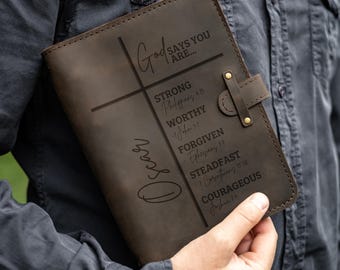 Mens Leather Prayer Journal Catholic Gifts for Him Leather Journal Pastor Gift Personalized Journals for Scripture Daily Devotional Notebook