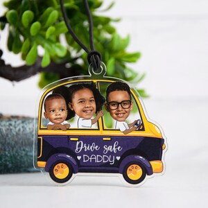 かわいい車の写真飾り、父の日のための新しい車の贈り物、安全運転のお父さんの車のミラーハンガー、子供からの新しいドライバーへの贈り物、カスタム車の飾り