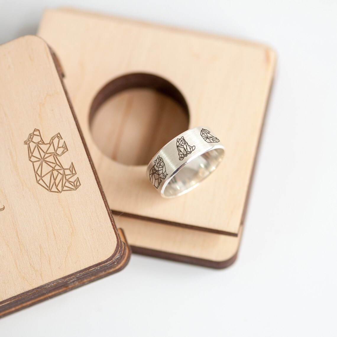 Silver Bear Ring for Men Women Engraved Grizzly Bear Ring Etsy