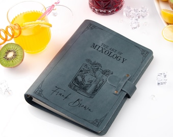 Benutzerdefinierte Leder Bar Buch Personalisierte Cocktail Rezeptbuch für Männer Masculine Drink Journal für Ihn Freund Ehemann Geschenk Barkeeper Notizbuch