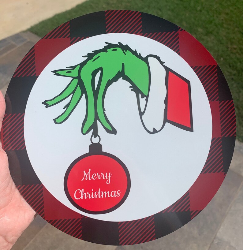 Grinch Wreath Sign Christmas Wreath Sign Buffalo Check Etsy