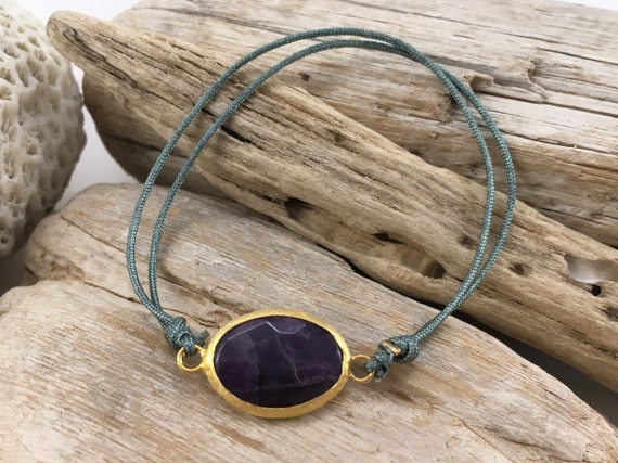 Amethyst Necklace Oval Pendant Slide Gold-plated Sterling Silver Adjustable Amethyst Necklace Oval Pendant Slide Gold-plated Sterling Silver Adjustable