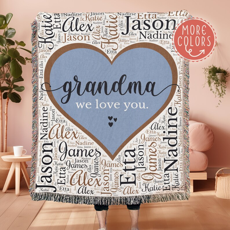 Personalized Grandparents & Grandkids Quilt/Fleece Throw Blanket - Gift Idea For Grandma/Grandma - Up to 4 Kids - We Love You To The Moon & Back
