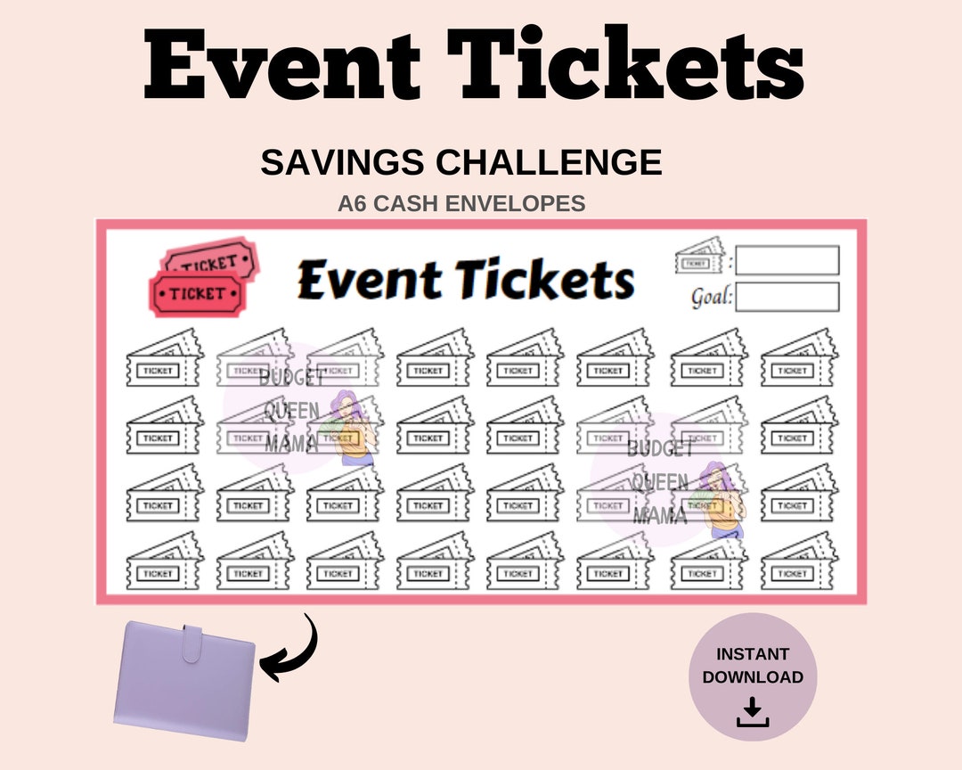 Event Tickets Savings Challenge - Mini Tracker A6 - Printable Budget ...
