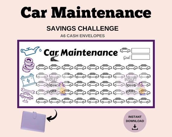Car Maintenance Savings Challenge - Car Maintenance Tracker a6 - Car Maintenance Savings Tracker - Mini Tracker a6 - Fits A6 Cash Envelopes