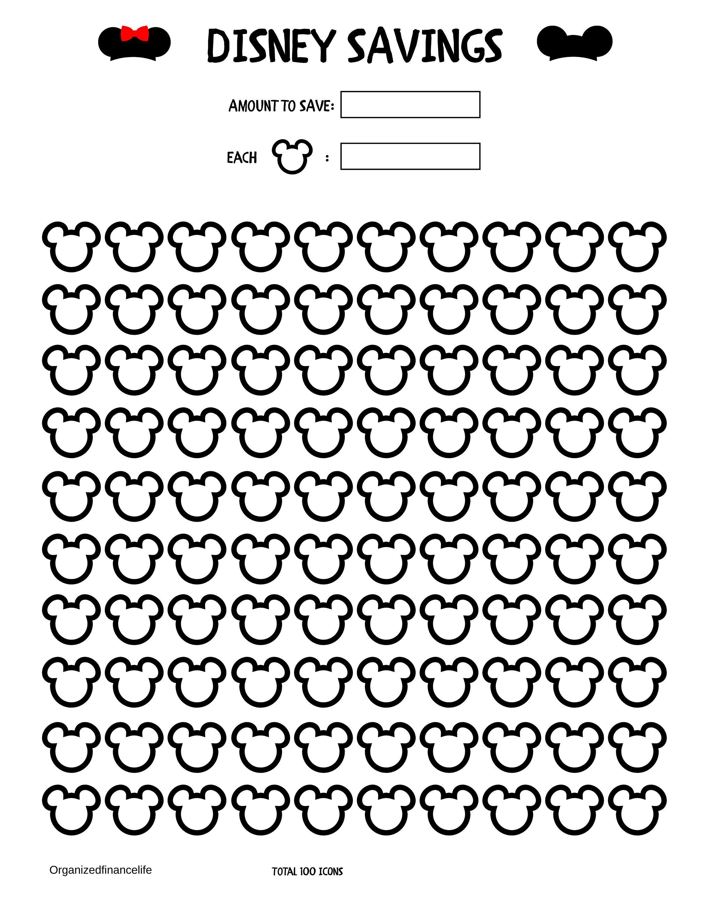 Disney Savings Tracker PDF Printable Disney Fund Disney | Etsy