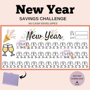 New Year Tracker A6 - New Year Savings Challenge - A6 cash Envelopes Holiday Savings Tracker - Mini Holiday Tracker - Budget Binder Insert
