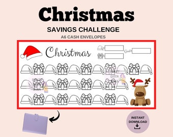 Christmas Savings Challenge - A6 Christmas Savings - Holiday Savings Tracker - A6 Cash Envelopes - Budget Binder Insert - Mini Tracker a6