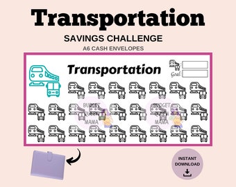 Transportation Savings Challenge A6 - Transportation Tracker A6 - Car Savings A6 - Mini Tracker a6 - A6 Cash Envelopes -Budget Binder Insert