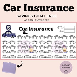 KFZ Versicherung Spar Challenge A6 - Passend für A6 Geldumschläge - KFZ Versicherung Tracker - Geld Spar Challenge a6 - Mini Tracker a6
