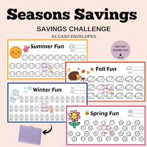 Seasonal Savings Challenge - Spring Savings - Summer Savings - Fall Savings- Winter Savings - Savings Challenge Bundle A6 - Vacation Tracker