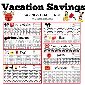 Vacation Savings Challenge Bundle - Theme Park Vacation Savings Bundle - Vacation Fund - A6 Cash Envelopes - Vacation Savings Bundle - WDW
