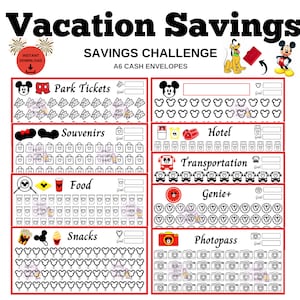 Vacation Savings Challenge Bundle - Theme Park Vacation Savings Bundle - Vacation Fund - A6 Cash Envelopes - Vacation Savings Bundle - WDW