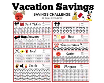 Vacation Savings Challenge Bundle - Theme Park Vacation Savings Bundle - Vacation Fund - A6 Cash Envelopes - Vacation Savings Bundle - WDW