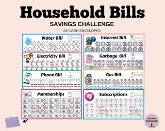 Huishoudelijke rekeningen Tracker - Huishoudelijke rekeningen Besparingen Challenge - Huishoudelijke rekeningenbundel - Nutsrekeningenbundel - Mini Tracker a6 -Budget Binder