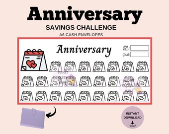 Anniversary Tracker - Anniversary Savings Challenge - Fits A6 Cash Envelopes - Mini Savings Tracker a6 - Printable A6 Budget Binder