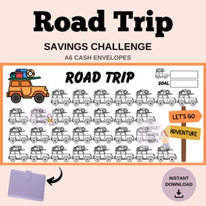 Road Trip Tracker - Road Trip Savings Challenge A6 Cash Envelopes - Vacation Savings - Mini Savings Printable a6 - Printable Budget Binder