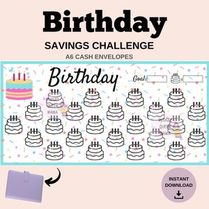 Birthday Savings Challenge - Birthday Tracker A6 - Birthday Savings A6 - Fits A6 Cash Envelopes - Mini Savings a6 - Budget Binder Insert