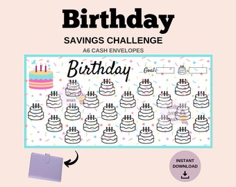Birthday Savings Challenge - Birthday Tracker A6 - Birthday Savings A6 - Fits A6 Cash Envelopes - Mini Savings a6 - Budget Binder Insert
