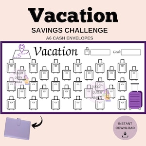 Vacation Tracker A6 - Vacation Savings Tracker - Vacation Savings Challenge - Vacation Fund - A6 Cash Envelopes - Budget Binder Insert a6