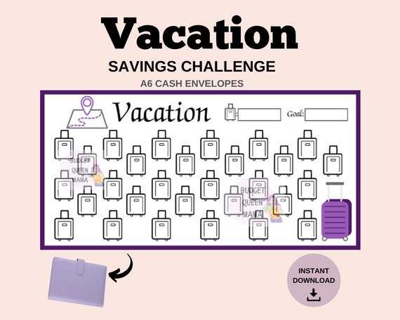 Vacation Tracker A6 - Vacation Savings Tracker - Vacation Savings Challenge - Vacation Fund - A6 Cash Envelopes - Budget Binder Insert a6