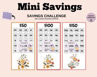 Savings Challenge Bundle - A6 Mini Savings Challenge Bundle - A6 Cash Envelopes - Low Income Savings Challenge - Budget Binder Insert
