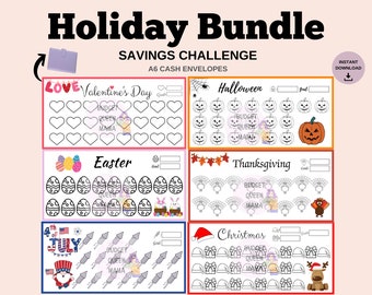 Holiday Savings Challenge Bundle - Holiday Bundle Tracker - Savings Challenge Bundle a6 - Fits A6 Cash Envelopes - Mini Savings a6