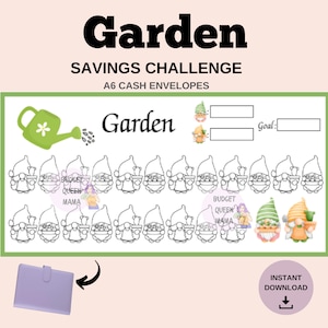 Garden Savings Challenge - A6 Cash Envelopes - Garden Savings Tracker A6 - Mini Savings Tracker a6 - Printable Budget Binder Insert a6