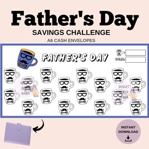 Fathers Day Tracker - Fathers Day Savings Challenge - Fits A6 Cash Envelopes - Holiday Savings Tracker - Mini Savings a6 - Budget Binder a6