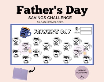 Fathers Day Tracker - Fathers Day Savings Challenge - Fits A6 Cash Envelopes - Holiday Savings Tracker - Mini Savings a6 - Budget Binder a6