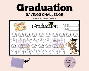 Graduation Tracker - Graduation Savings Challenge for A6 Cash Envelopes - Money Savings a6 - Printable Budget Binder Insert -Mini Tracker a6