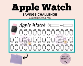 Apple Watch Savings Challenge - Apple Watch Tracker A6- Smart Watch Tracker - Electronics Tracker a6 - A6 Cash Envelopes - Mini Savings a6
