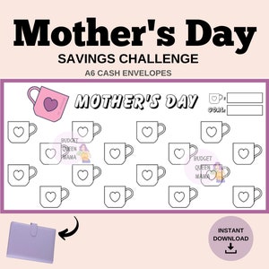 Mothers Day Tracker - Mothers Day Savings Challenge - Holiday Savings Tracker - Passend für A6 Geldumschläge - Mini Savings Tracker -Budget Binder