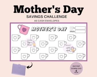 Mothers Day Tracker - Mothers Day Savings Challenge - Holiday Savings Tracker - Fits A6 Cash Envelopes - Mini Savings Tracker -Budget Binder