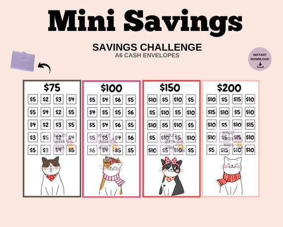 Low Income Savings Bundle - Mini Savings Challenge Bundle A6 - A6 cash Envelopes - Mini Savings Trackers Bundle - Budget Binder Insert