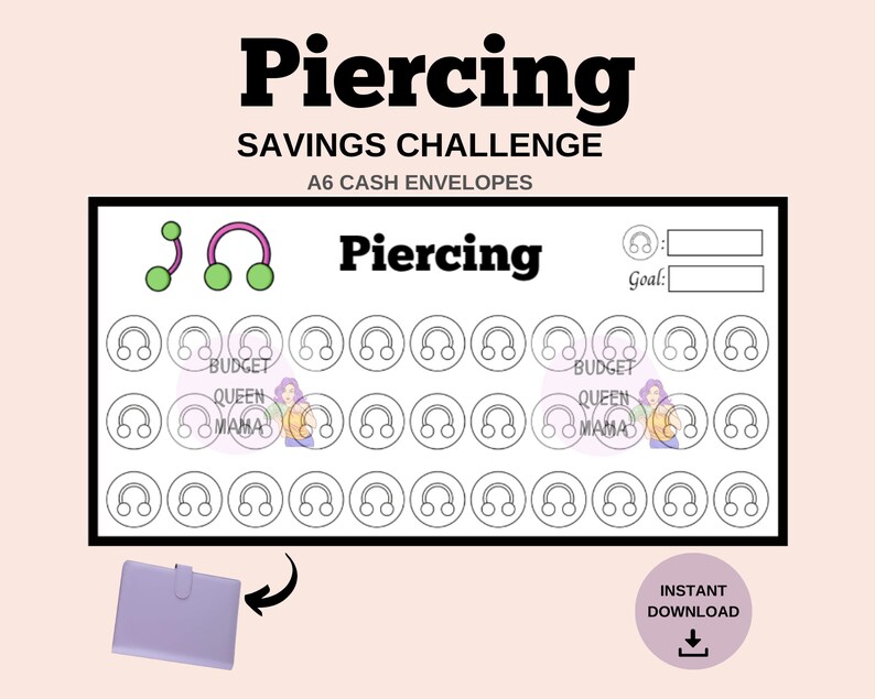 Piercing Savings Challenge A6 - Piercing Fund - Piercing Budget - Fits ...