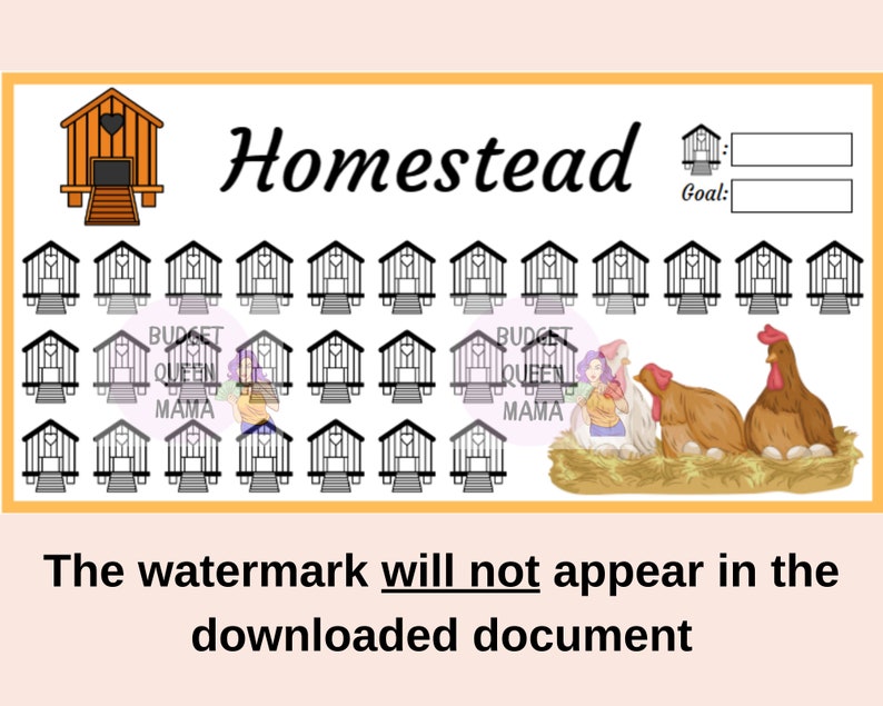 Pu&ograve; includere: Un grafico stampabile in bianco e nero con la parola "Homestead" in alto. Il grafico presenta 36 piccole immagini di pollai, con un'immagine pi&ugrave; grande di un pollaio in alto a sinistra. Il grafico include anche una sezione per un obiettivo, con due righe vuote per scrivere. Il grafico &egrave; progettato per tenere traccia della produzione di uova.