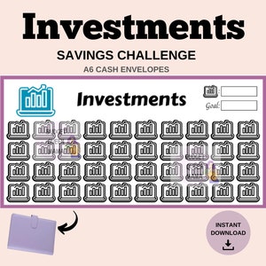 Investments Tracker A6 - Investments Savings Challenge A6 - A6 Cash Envelopes - Retirement Savings Challenge -Printable Budget Binder Insert