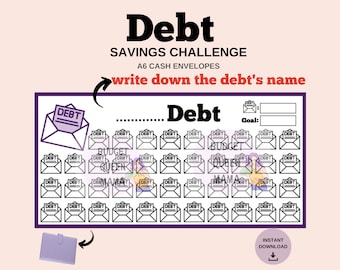 Desafio de Poupança de Dívida a6 - Rastreador de Dívida A6 - Rastreador de Pagamento de Dívida - Pagamento de Dívida - Cabe em Envelopes de Dinheiro A6 - Inserção de Fichário de Orçamento para Impressão